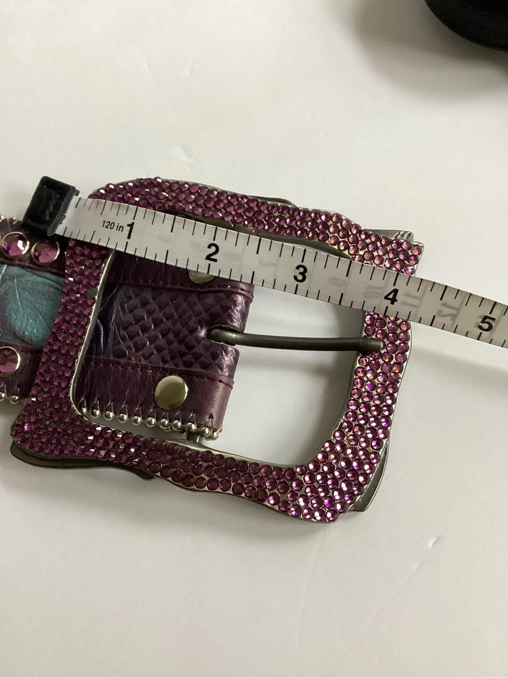 B.B.Simon Crystal Rhinestone Leather Belt Pink Purple Y2K Western Bling Glam